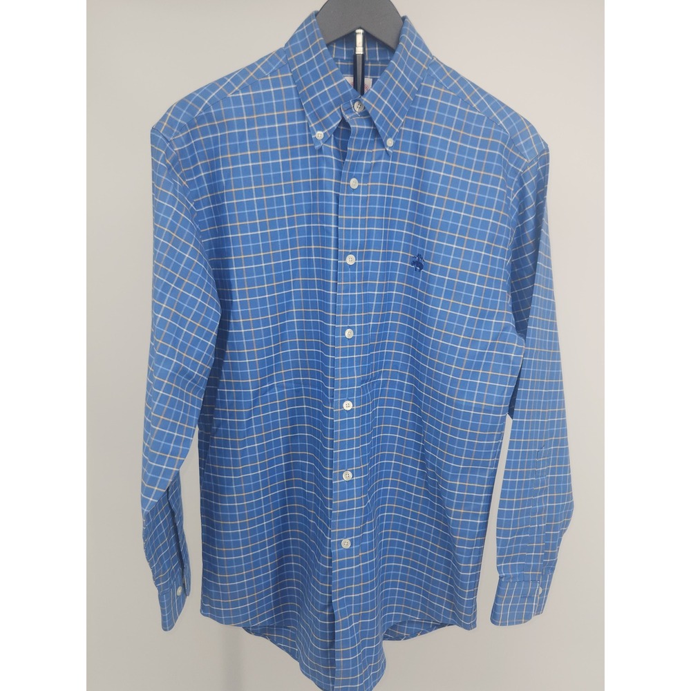 Brooks Brothers Non-Iron Supima Cotton Shirt Blue Tattersall Check Mens Small